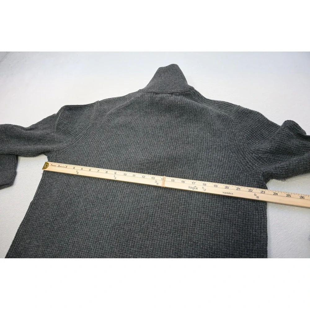 Banana Republic Sweater Mens XL Gray Merino Wool Leather Trim Quarter Zip EUC